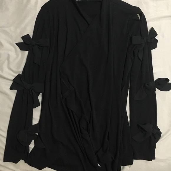 august silk Sweaters - Black Cardigan with Bows